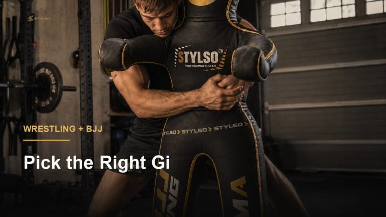 Grappler in Stylso BJJ gi practising wrestling takedown — cross-training gear guide