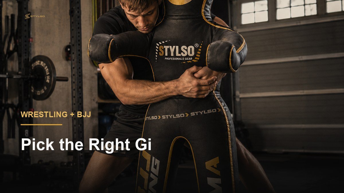 Grappler in Stylso BJJ gi practising wrestling takedown — gi for cross-training