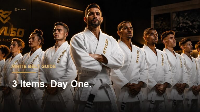 Athlete in Stylso white gi training at a BJJ academy — beginner gear guide