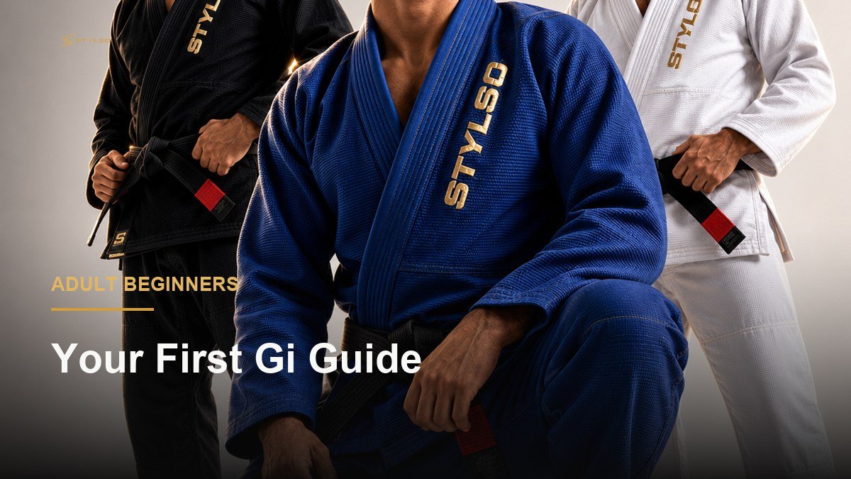 Adult BJJ beginner in a white Stylso gi — training on the mat