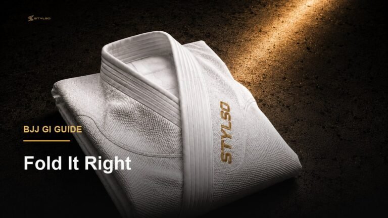 White Stylso BJJ gi ready for folding — how to fold a BJJ gi guide