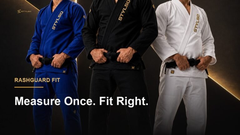 BJJ athlete in training gear demonstrating proper fit — Stylso rashguard size guide