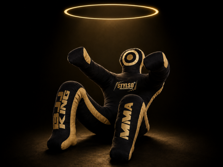 Stylso grappling dummy — used in BJJ training where headgear protects your ears during live rolling